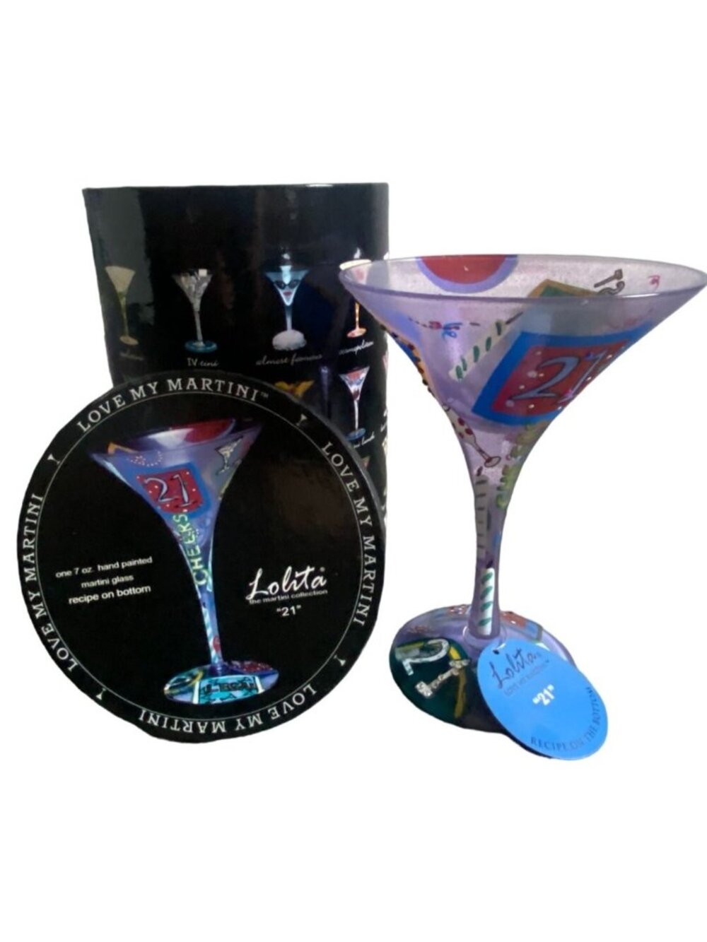 Lolita The Martini Collection "21" 7 oz Hand Painted Martini Glass-NWT